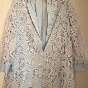 Commense Light Blue Lace Long Sleeve Dress